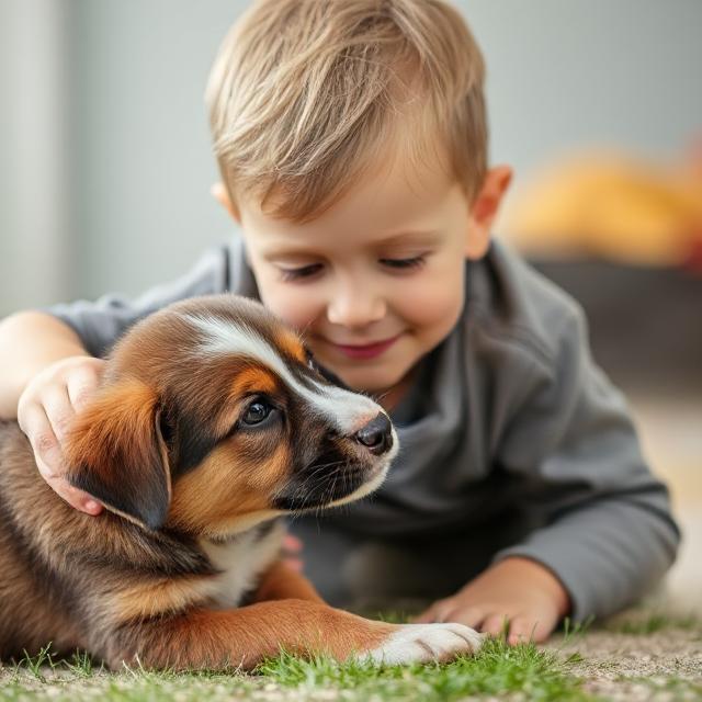 A young child bonding with a puppy new UK research highlights both the joys and challenges families faced when bringing dogs home during the pandemic. (Image: AI Generated)
