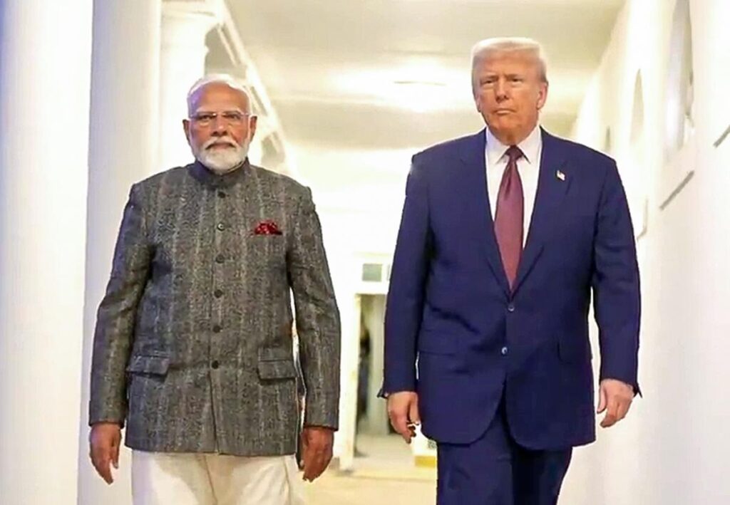 Prime Minister Narendra Modi and U.S. President Donald Trump during a meeting on advancing peace efforts, as India welcomes Washington’s renewed leadership in resolving the Gaza conflict. (PC: The Hindu)