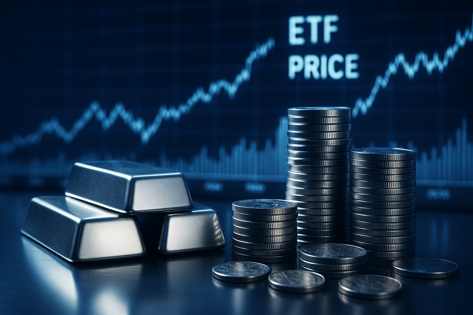 Silver bars and coins reflecting market volatility as Silver ETFs in India hit record highs amid global supply shortages and retail investor rush. (Image: AI Generated)