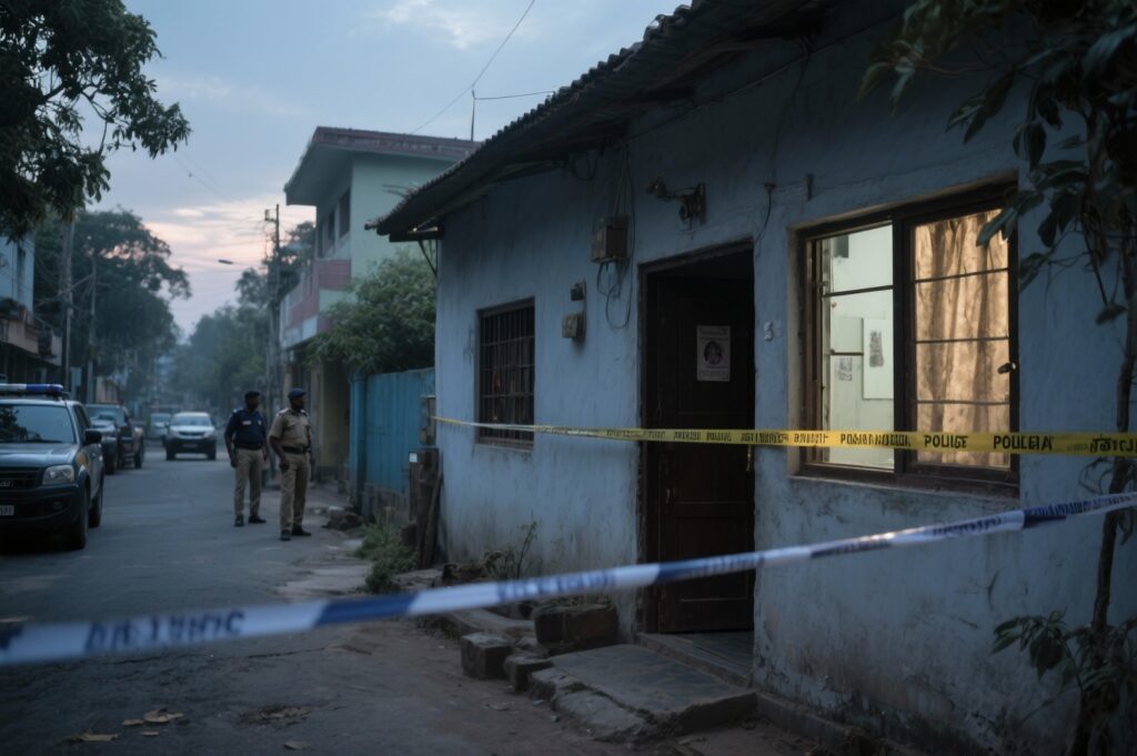 Police cordon off a rented home in Bengaluru’s Jigani area where a young couple was found dead after a suspected suicide pact. (Image: AI Generated)