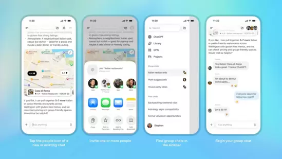 OpenAI introduces WhatsApp-like Group Chats in ChatGPT, allowing users to collaborate with up to 20 people inside shared AI-powered conversations. (PC: OpenAI)