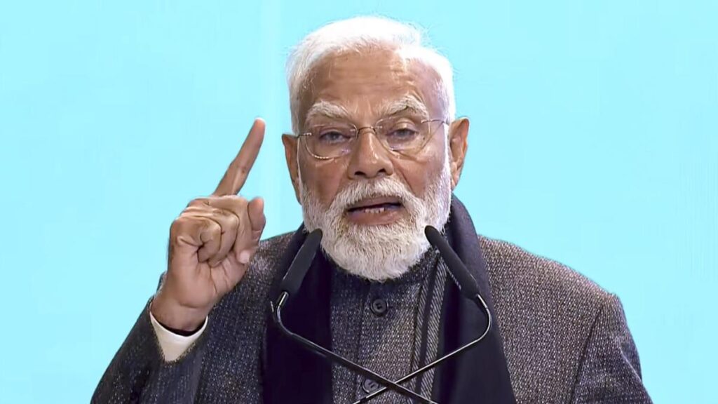 Prime Minister Narendra Modi addresses the second WHO Global Summit on Traditional Medicine, in New Delhi. (PC: X/@NarendraModi via PTI.)