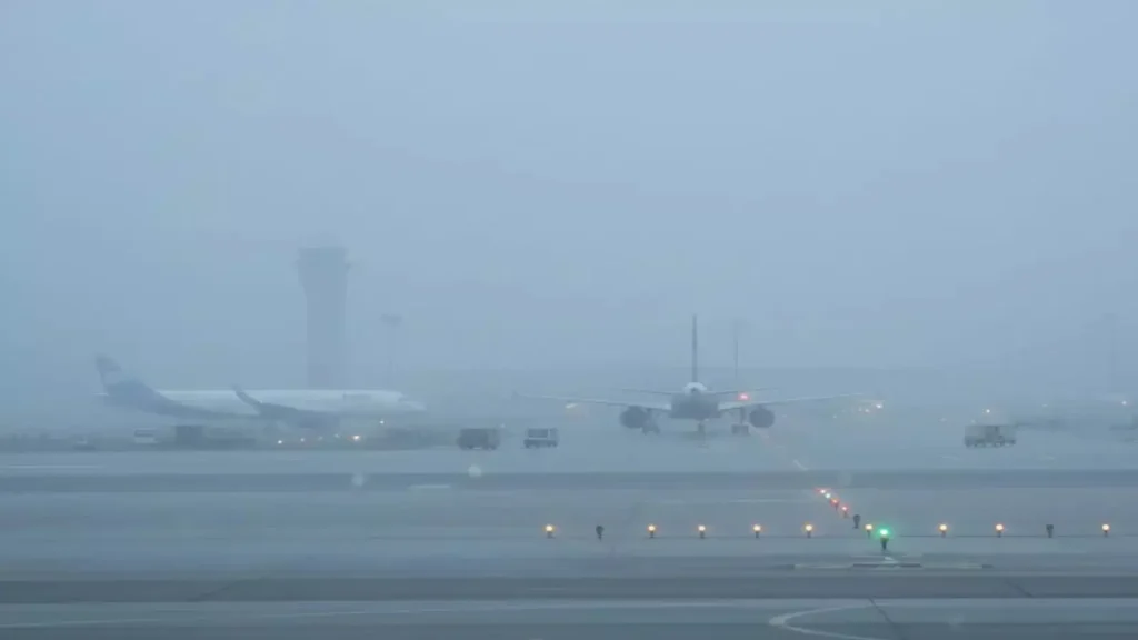 Flights stand delayed at Delhi’s Indira Gandhi International Airport as dense fog and poor visibility disrupt air travel across northern India. (PC: TOI)