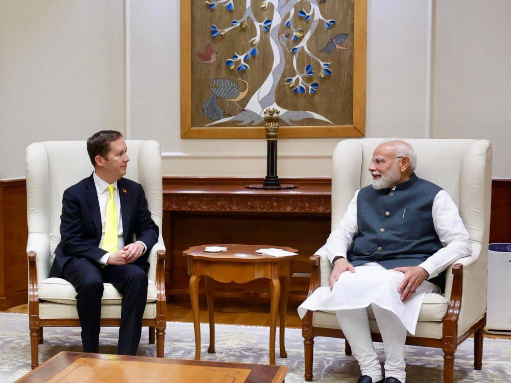 U.S. Ambassador to India Sergio Gor meets Prime Minister Narendra Modi in New Delhi during an official interaction, as both sides discuss strengthening India–U.S. strategic, economic and security cooperation. (Photo Credits: ANI)