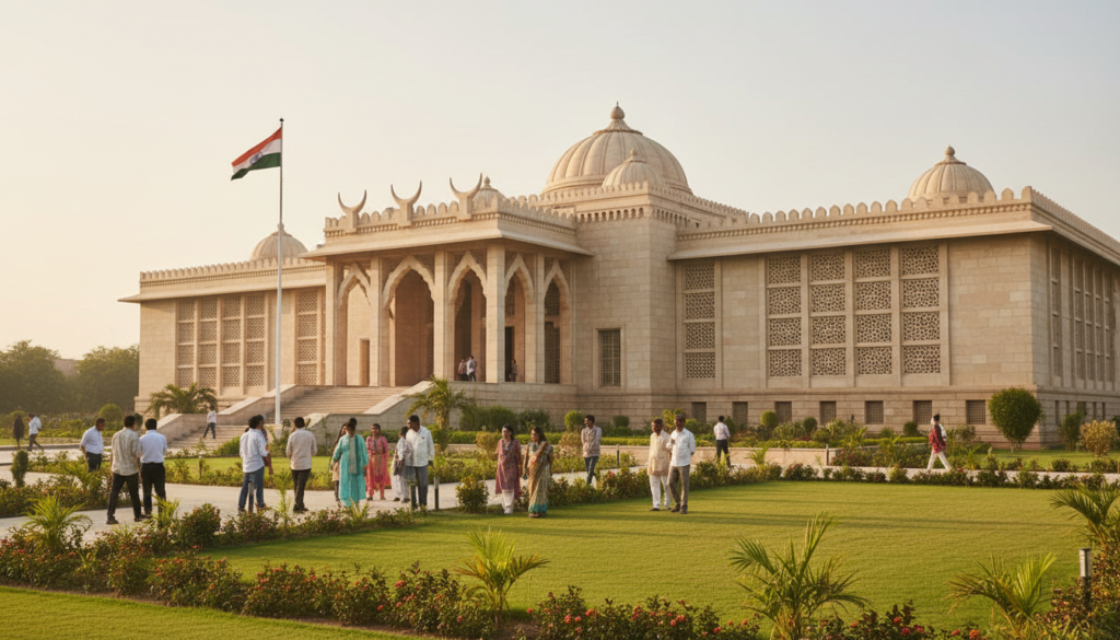 Proposed site at Pandit Deendayal Upadhyaya Veterinary Science University in Mathura, where India’s first National Cow Culture Museum is set to be developed. (Image: AI Generated)
