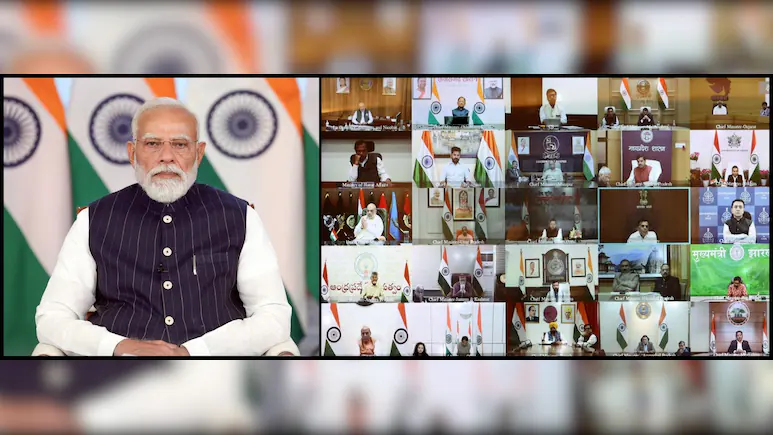 Prime Minister Narendra Modi chairs a virtual meeting with Chief Ministers, urging coordinated “Team India” response to safeguard supplies and energy security amid the escalating Gulf crisis. (PC: NDTV)