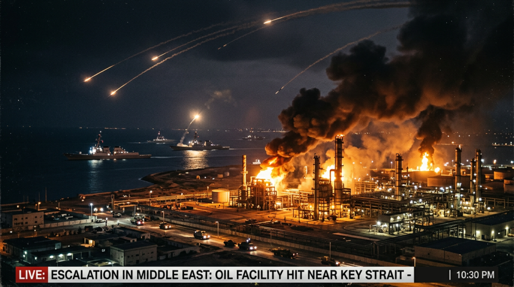 Escalating conflict in the Middle East disrupts energy supply routes and raises global tensions. (Image: AI Generated)